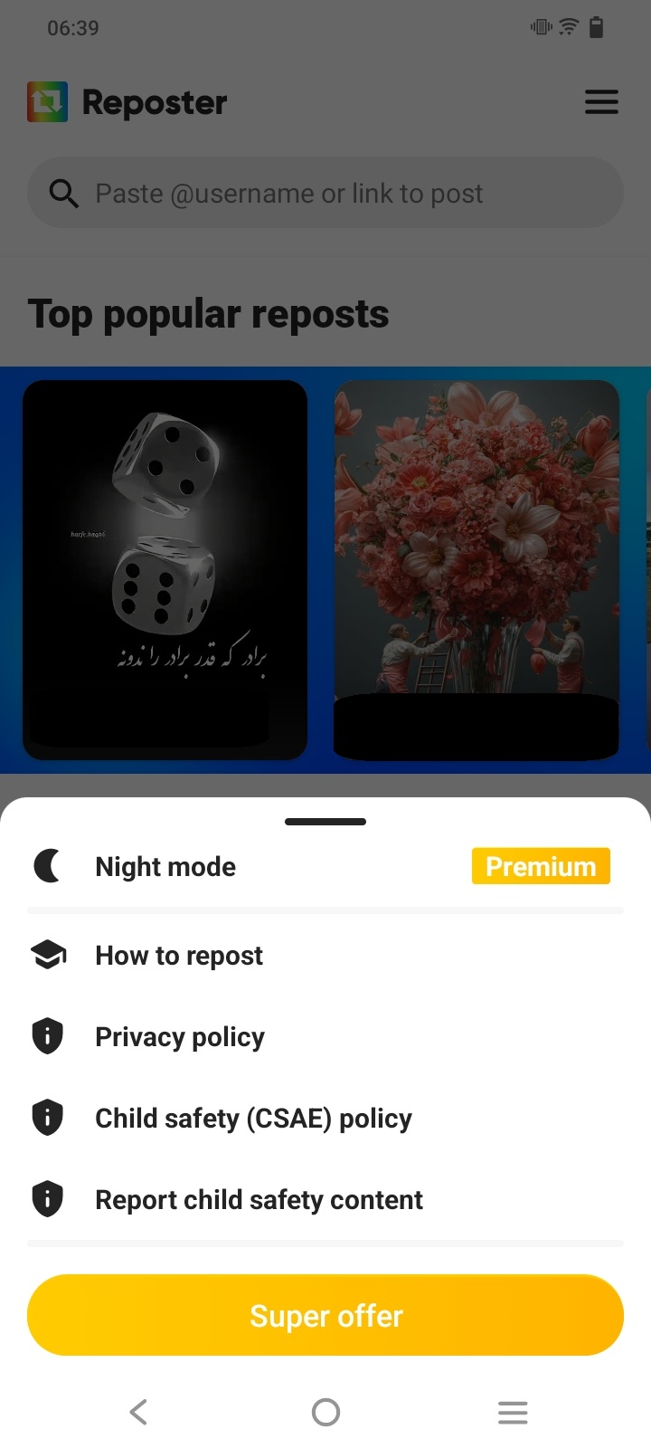 Screenshot of the in-app reporting button
